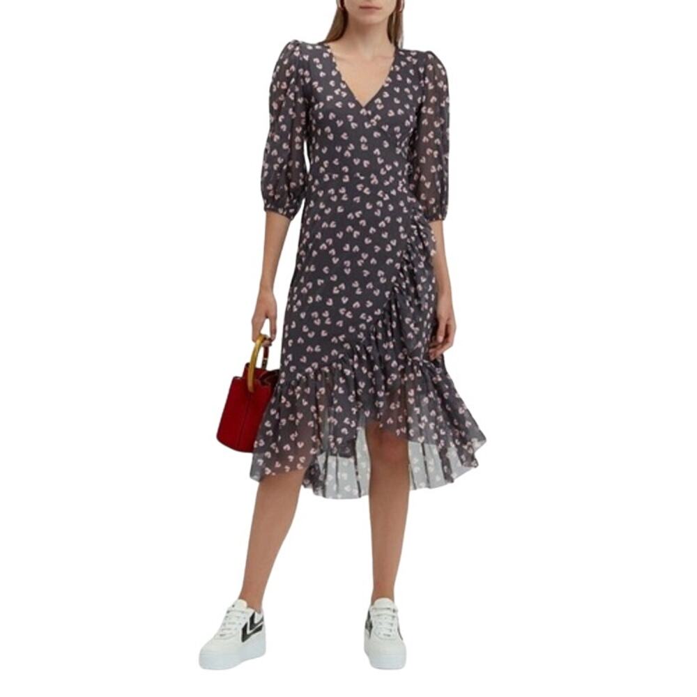 $290 GANNI Tilden Mesh Eclipse Floral Print Midi Length Dress - 38 (US 6)